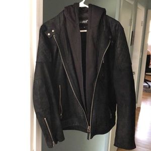 Black Rivet leather Jacket with detachable hood